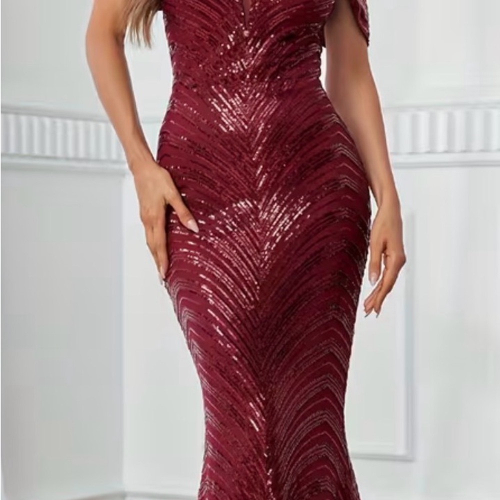 Glamorous mermaid Burgundy Sequin Prom or wedding formal dress